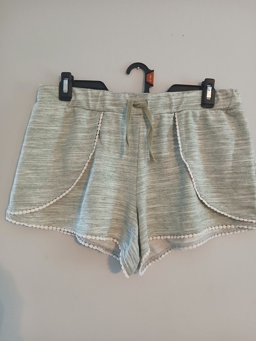 just be Sage Green Knit Lounge Shorts with Pom Trim